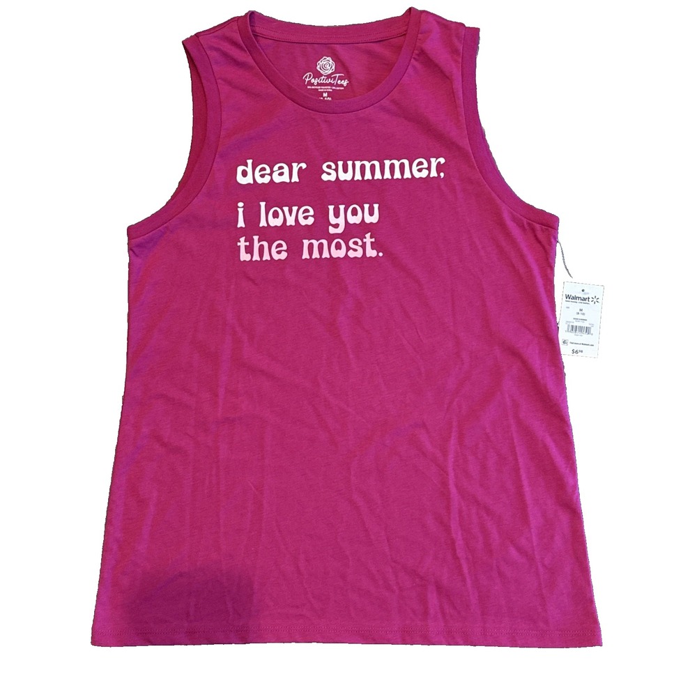 Positivitees Dear Summer Berry Fun Women's High Neck Sleeveless Tee, Med- NWTs